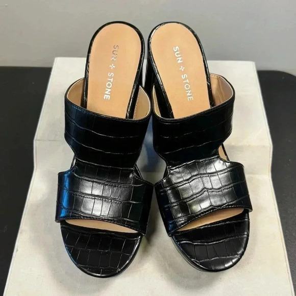 Şun and Stone Dariaa Womens Faux Leather Cut-Out Mule Sandals size 10 black - Picture 11 of 14